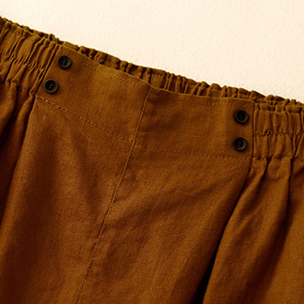 Buddha Stones Summer Casual Pleat Plain Cotton Linen Women's Shorts With Pockets - image 1