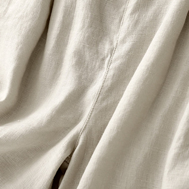 Buddha Stones Summer Casual Pleat Plain Cotton Linen Women's Shorts With Pockets