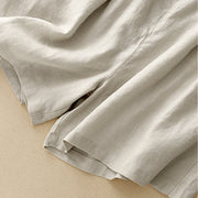 Buddha Stones Summer Casual Pleat Plain Cotton Linen Women's Shorts With Pockets