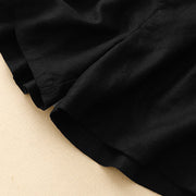 Buddha Stones Summer Casual Pleat Plain Cotton Linen Women's Shorts With Pockets