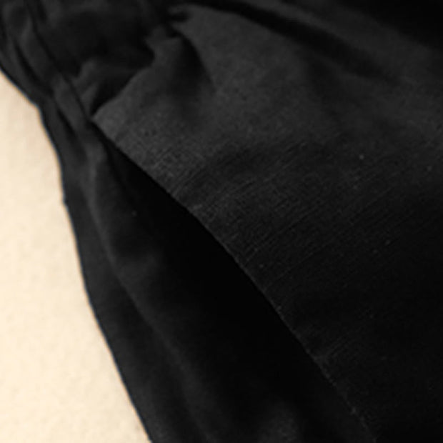 Buddha Stones Summer Casual Pleat Plain Cotton Linen Women's Shorts With Pockets
