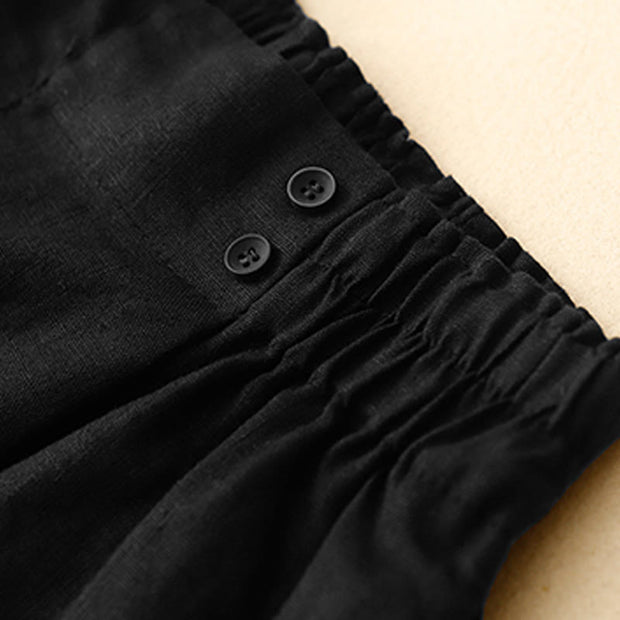 Buddha Stones Summer Casual Pleat Plain Cotton Linen Women's Shorts With Pockets