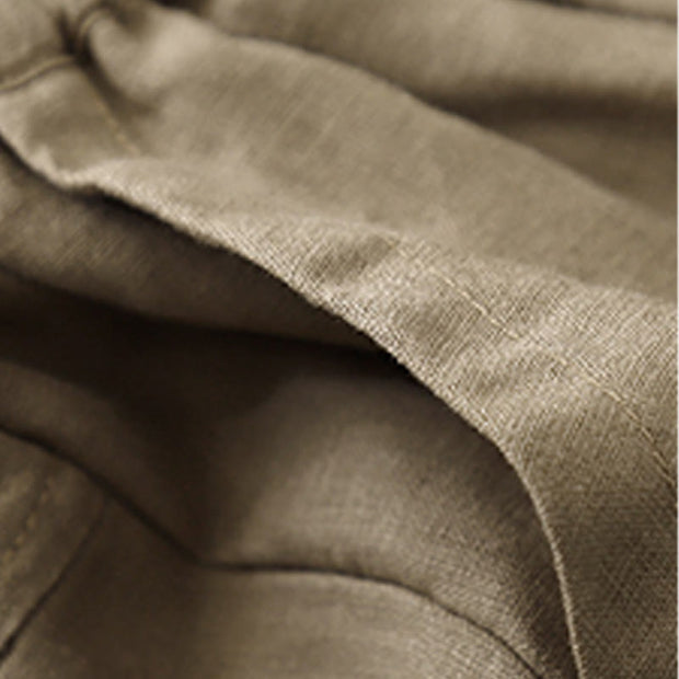 Buddha Stones Summer Casual Plain Cotton Linen Women's Elasti Straight Shorts With Pockets