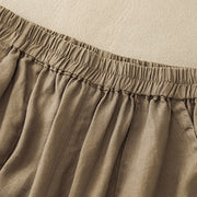 Buddha Stones Summer Casual Plain Cotton Linen Women's Elasti Straight Shorts With Pockets