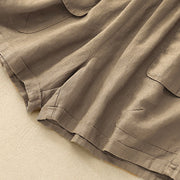 Buddha Stones Summer Casual Plain Cotton Linen Women's Elasti Straight Shorts With Pockets