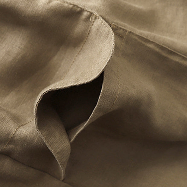 Buddha Stones Summer Casual Plain Cotton Linen Women's Elasti Straight Shorts With Pockets