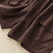 Buddha Stones Summer Casual Plain Cotton Linen Women's Elasti Straight Shorts With Pockets