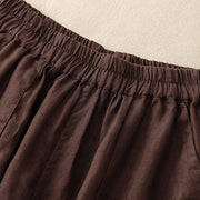 Buddha Stones Summer Casual Plain Cotton Linen Women's Elasti Straight Shorts With Pockets