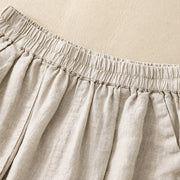 Buddha Stones Summer Casual Plain Cotton Linen Women's Elasti Straight Shorts With Pockets
