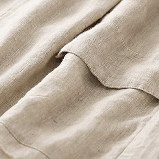 Buddha Stones Summer Casual Plain Cotton Linen Women's Elasti Straight Shorts With Pockets