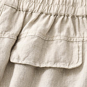 Buddha Stones Summer Casual Plain Cotton Linen Women's Elasti Straight Shorts With Pockets