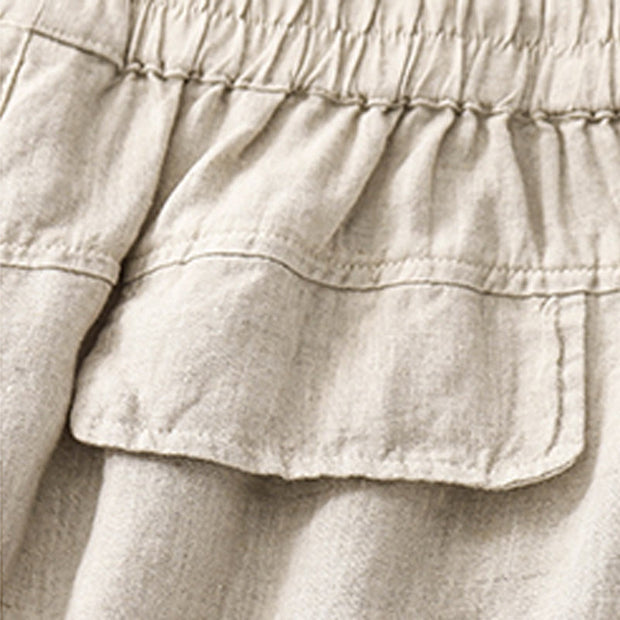 Buddha Stones Summer Casual Plain Cotton Linen Women's Elasti Straight Shorts With Pockets