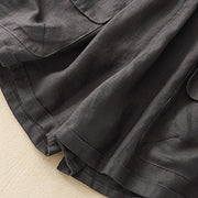 Buddha Stones Summer Casual Plain Cotton Linen Women's Elasti Straight Shorts With Pockets