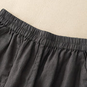 Buddha Stones Summer Casual Plain Cotton Linen Women's Elasti Straight Shorts With Pockets