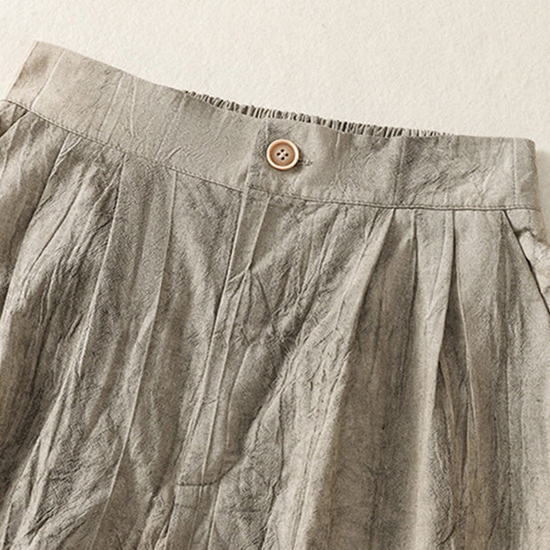 Buddha Stones Summer Casual Tie-dye Plain Cotton Women's Shorts With Pockets