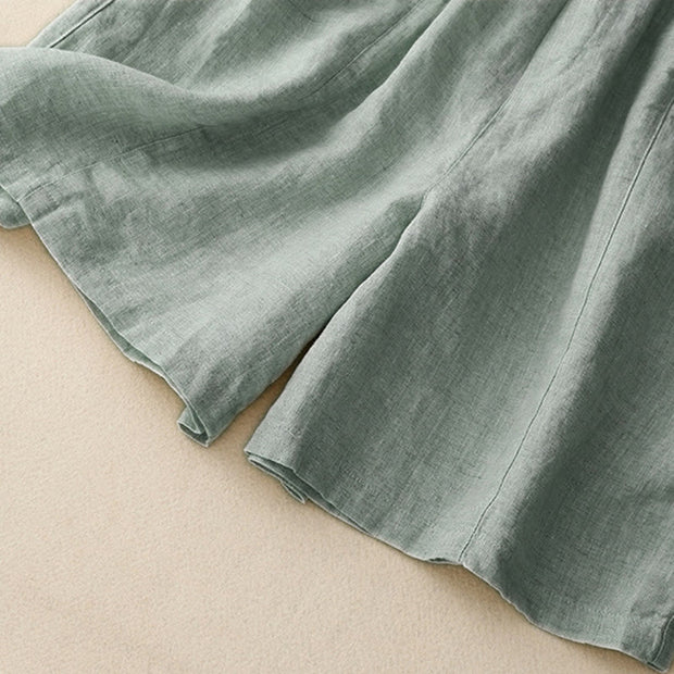 Buddha Stones Summer Casual Buttons Plain Cotton Women's Shorts With Pockets