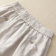 Buddha Stones Summer Casual Buttons Plain Cotton Women's Shorts With Pockets