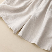 Buddha Stones Summer Casual Buttons Plain Cotton Women's Shorts With Pockets