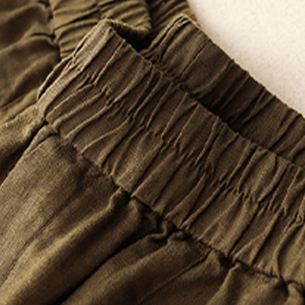 Buddha Stones Summer Casual Buttons Plain Cotton Women's Shorts With Pockets