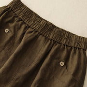 Buddha Stones Summer Casual Buttons Plain Cotton Women's Shorts With Pockets