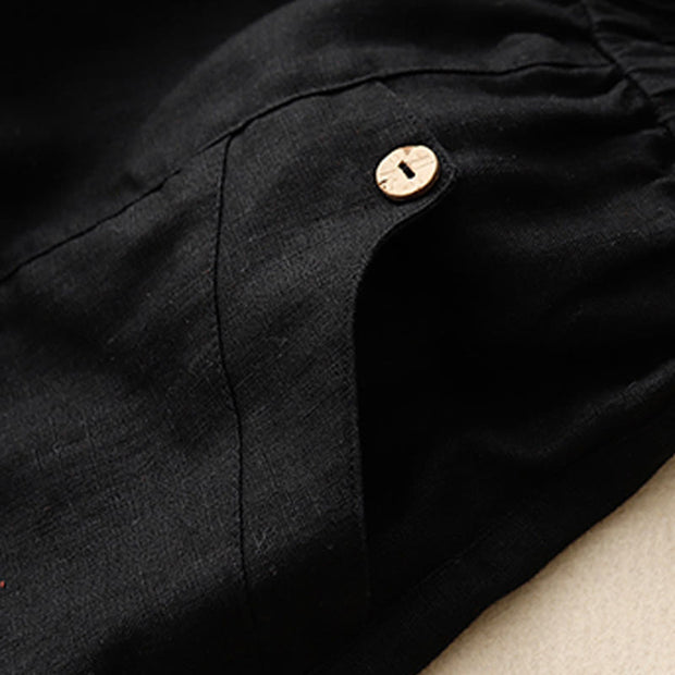 Buddha Stones Summer Casual Buttons Plain Cotton Women's Shorts With Pockets
