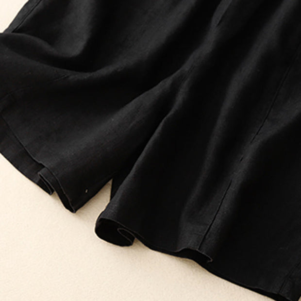 Buddha Stones Summer Casual Buttons Plain Cotton Women's Shorts With Pockets