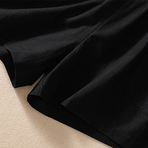 Buddha Stones Summer Casual Elastic Waist Plain Women's Polyester Shorts With Pockets