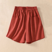 Buddha Stones Summer Casual Elastic Waist Plain Women's Polyester Shorts With Pockets
