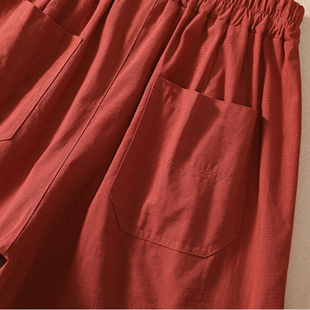 Buddha Stones Summer Casual Elastic Waist Plain Women's Polyester Shorts With Pockets