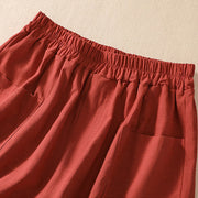 Buddha Stones Summer Casual Elastic Waist Plain Women's Polyester Shorts With Pockets