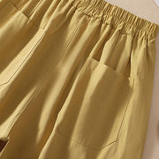 Buddha Stones Summer Casual Elastic Waist Plain Women's Polyester Shorts With Pockets