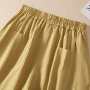 Buddha Stones Summer Casual Elastic Waist Plain Women's Polyester Shorts With Pockets