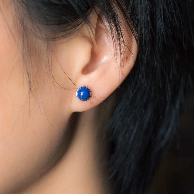 Buddha Stones Vintage 925 Sterling Silver Lazurite Balance Earrings