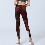 Buddha Stones Reddish-brown Floral Fan-shaped Wave Print Gym Leggings Women's Yoga Pants - image 7