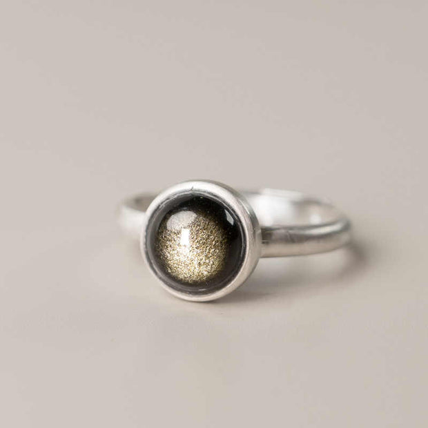 Buddha Stones Natural 925 Sterling Silver Gold Sheen Obsidian Adjustable Wealth Ring