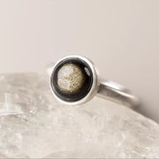Buddha Stones Natural 925 Sterling Silver Gold Sheen Obsidian Adjustable Wealth Ring