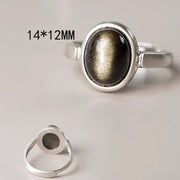 Buddha Stones Natural 925 Sterling Silver Gold Sheen Obsidian Adjustable Wealth Ring