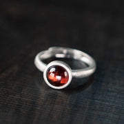 Buddha Stones Natural 925 Sterling Silver Garnet Adjustable Protection Ring