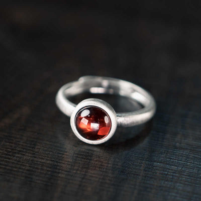 Buddha Stones Natural 925 Sterling Silver Garnet Adjustable Protection Ring