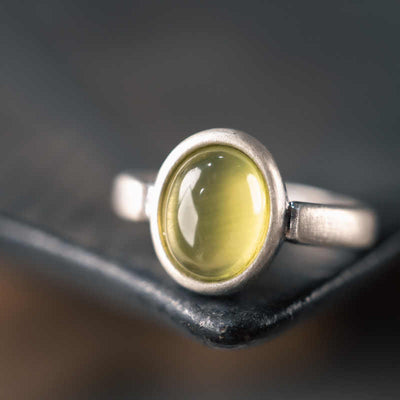Buddha Stones Natural 925 Sterling Silver Prehnite Citrine Adjustable Happiness Ring
