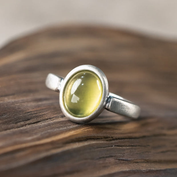 Buddha Stones Natural 925 Sterling Silver Prehnite Citrine Adjustable Happiness Ring