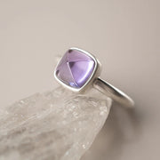 Buddha Stones Natural 925 Sterling Silver Amethyst Adjustable Balance Ring