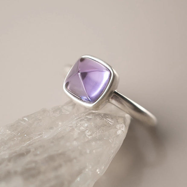 Buddha Stones Natural 925 Sterling Silver Amethyst Adjustable Balance Ring