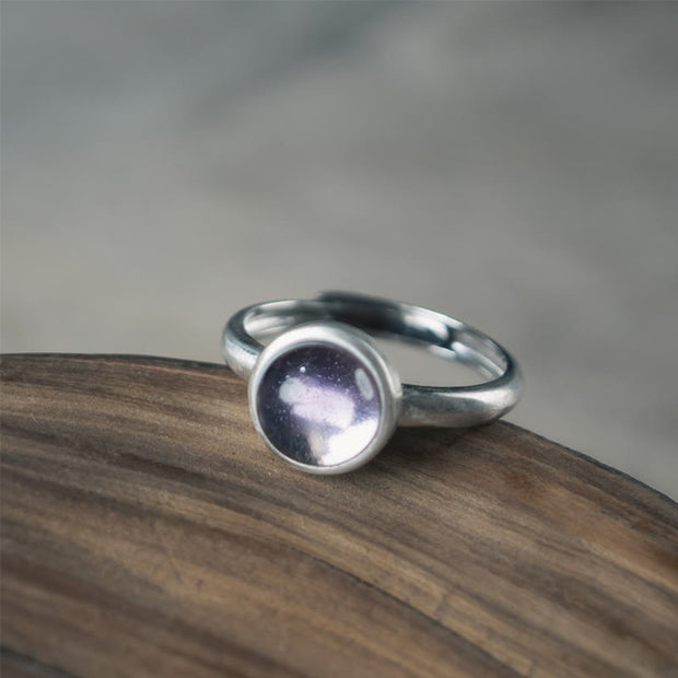 Buddha Stones Natural 925 Sterling Silver Amethyst Adjustable Balance Ring