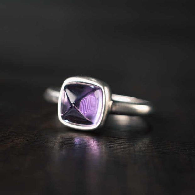 Buddha Stones Natural 925 Sterling Silver Amethyst Adjustable Balance Ring