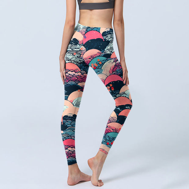 Buddha Stones Colorful Ocean Waves Print Gym Leggings Women's Yoga Pants - image 5