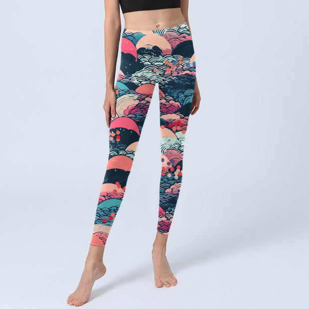 Buddha Stones Colorful Ocean Waves Print Gym Leggings Women's Yoga Pants - image 6