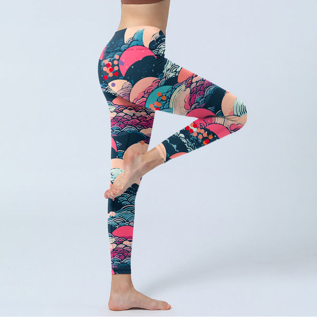 Buddha Stones Colorful Ocean Waves Print Gym Leggings Women's Yoga Pants - image 4