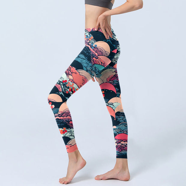 Buddha Stones Colorful Ocean Waves Print Gym Leggings Women's Yoga Pants - image 3