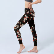Buddha Stones White Cherry Blossoms Red Leaves Print Gym Leggings Women's Yoga Pants - image 3